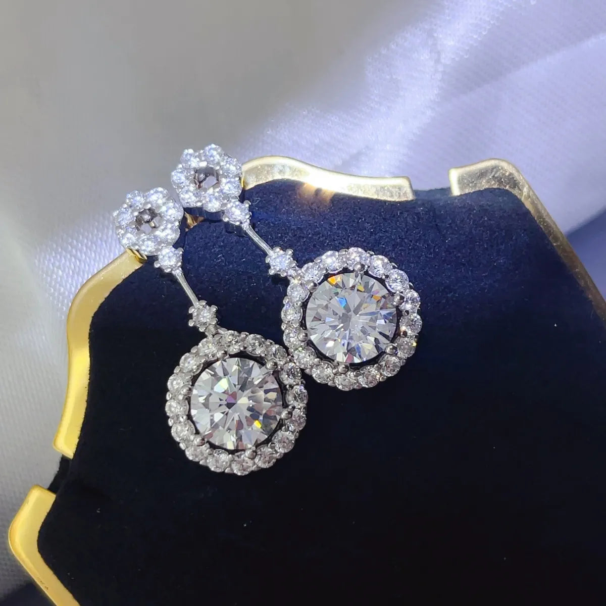 4 Carat Crystal Drop Dangle Earrings with Round Halo Design by Sparkala