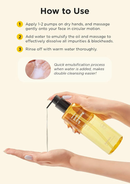 Pore Cleansing Oil, Oil Cleanser for Face, Makeup Blackhead Remover, Korean Cleanser for Sensitive Skin [PHA] (10.14 Oz) by Korean Skin Care