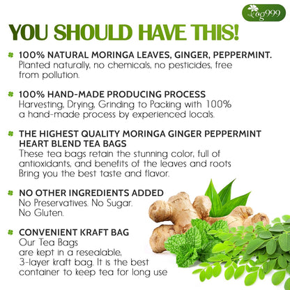 Premium Moringa Ginger Peppermint Herbal Tea by FreshDrinkUS - Natural and Premium Herbal Tea