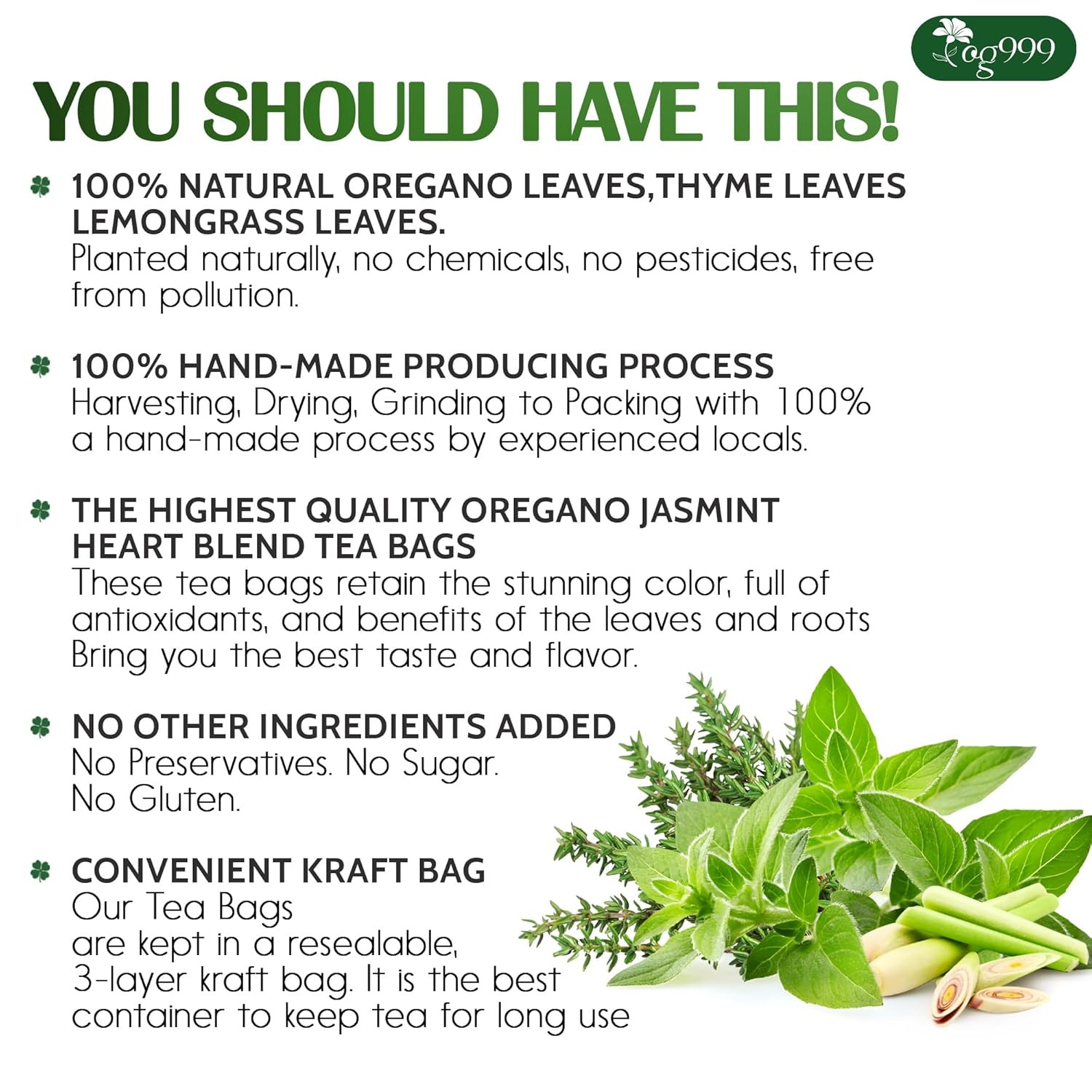 Premium Oregano Herbal Tea with Jasmine-Like Notes | Blend of Oregano, Thyme &amp; Lemongrass by FreshDrinkUS - Natural and Premium Herbal Tea