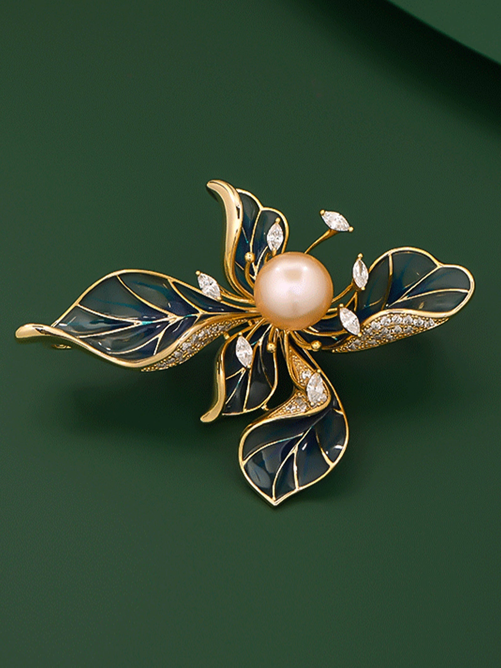 Freshwater Pearl, Zircon &amp; Alloy French Iris Brooch by LINTICO