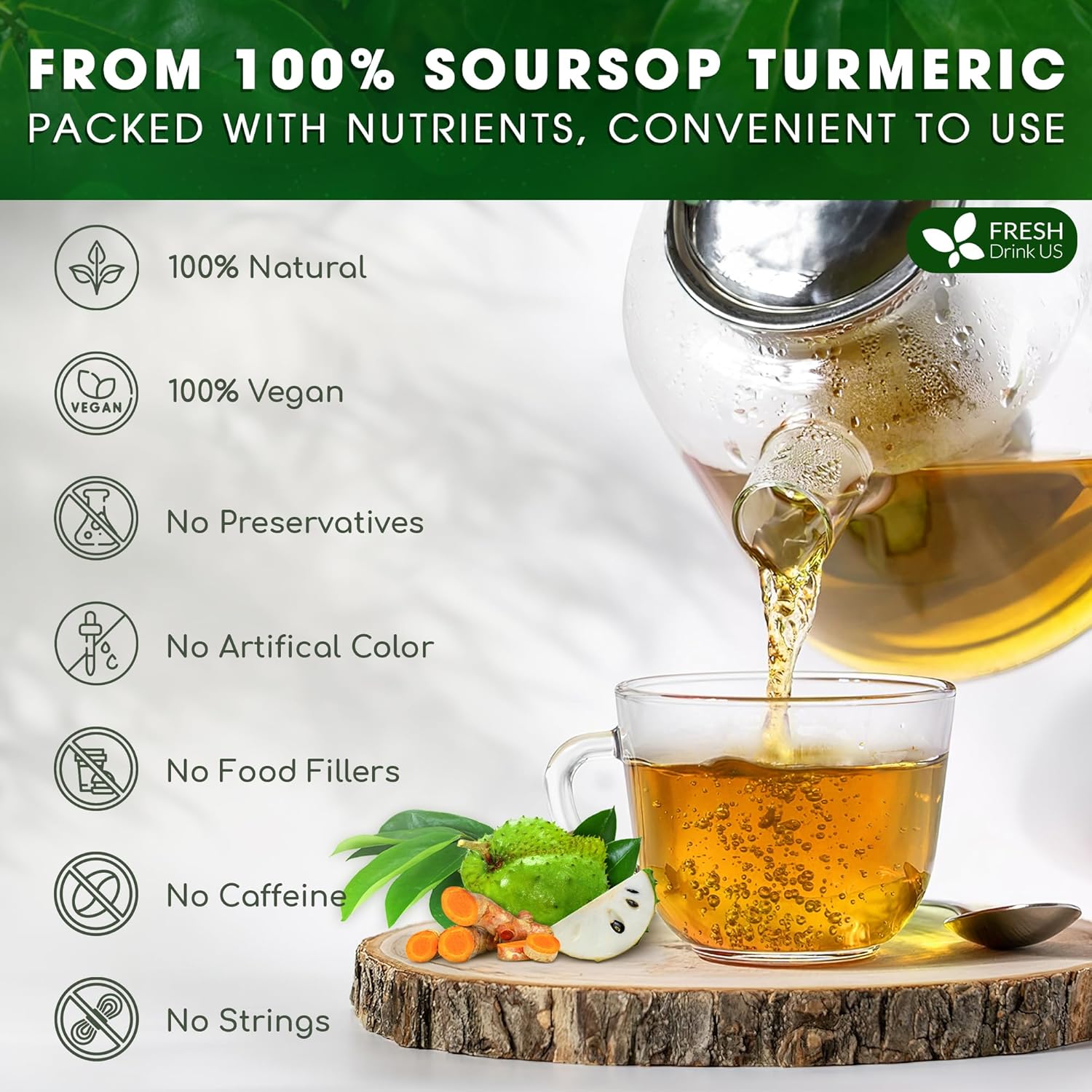 Premium Soursop Turmeric Tea Bags | Blend of Soursop Leaves, and Turmeric Root by FreshDrinkUS - Natural and Premium Herbal Tea