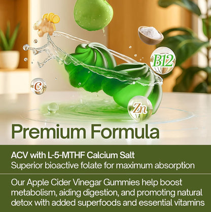 Premium Apple Cider Vinegar (ACV) Gummies, Formulated with Vitamin B12, Zinc, Ginger &amp; Vitamin C by FreshDrinkUS - Natural and Premium Herbal Tea