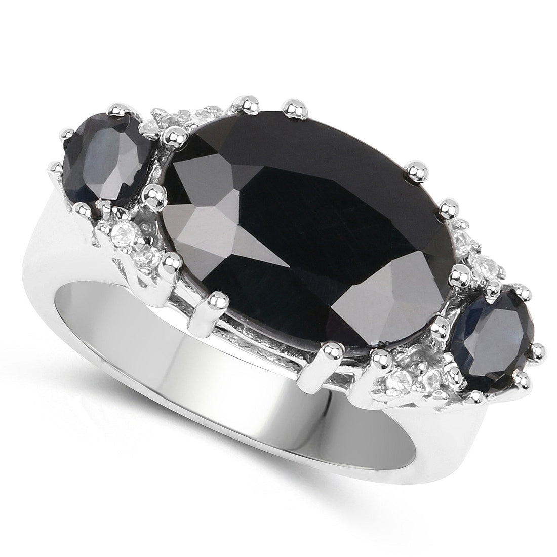 8.62 Carat Genuine Black Sapphire &amp; White Topaz .925 Sterling Silver Ring