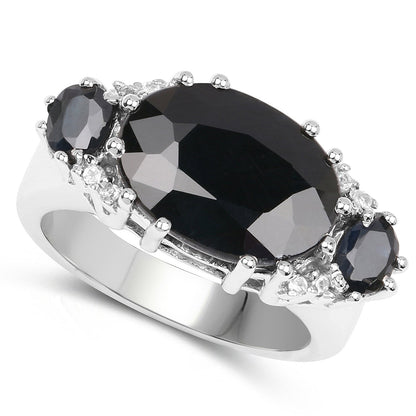 8.62 Carat Genuine Black Sapphire &amp; White Topaz .925 Sterling Silver Ring