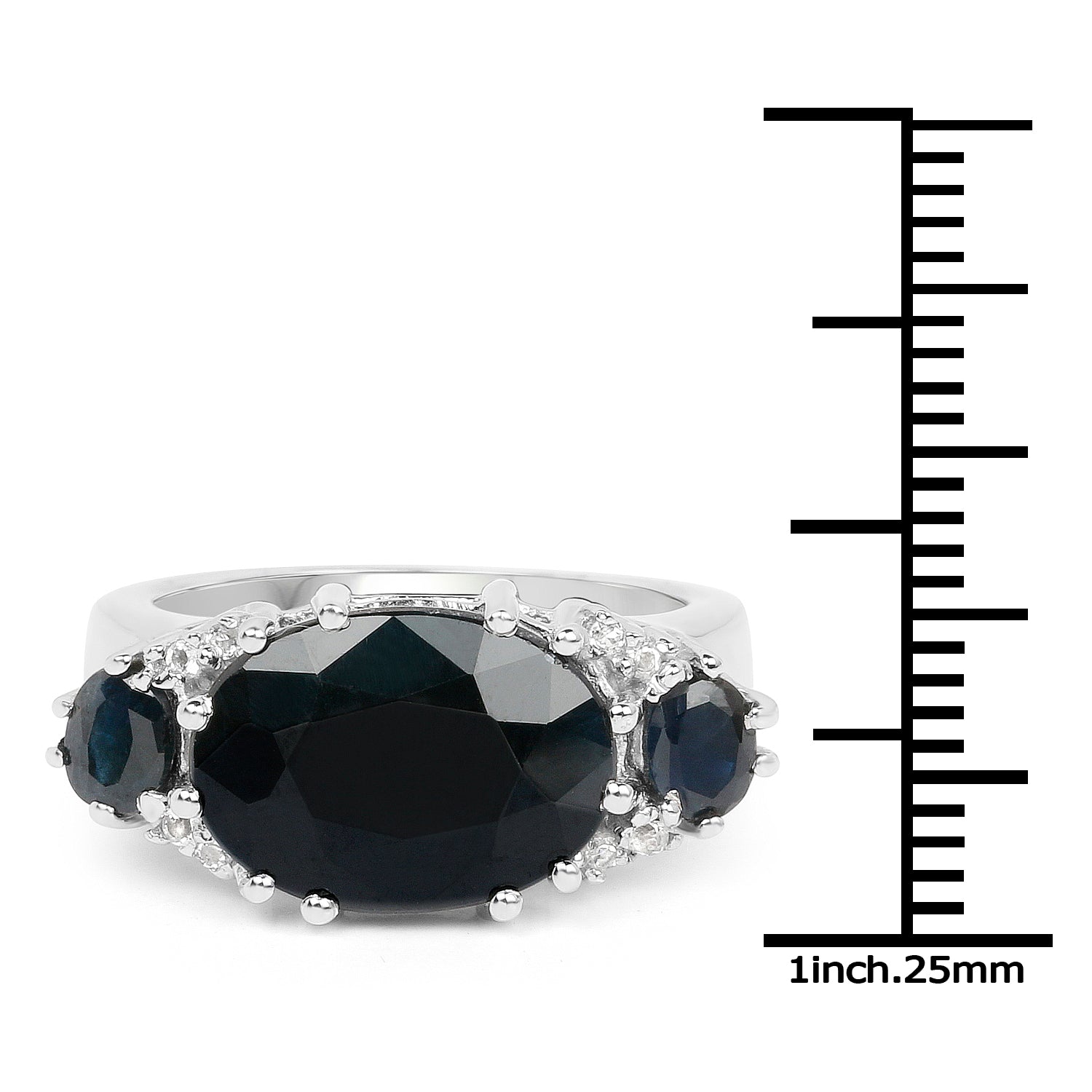 8.62 Carat Genuine Black Sapphire &amp; White Topaz .925 Sterling Silver Ring