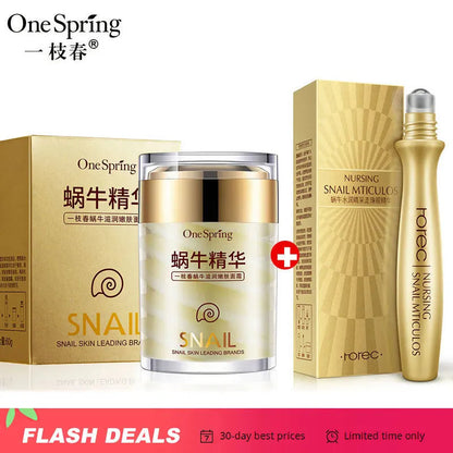 Snail Face Cream + Retinol Eye Massage Roller Serum 2Pcs Moisturizing Eye Bag Face Cream Korean Skin Care Products by Korean Skin Care