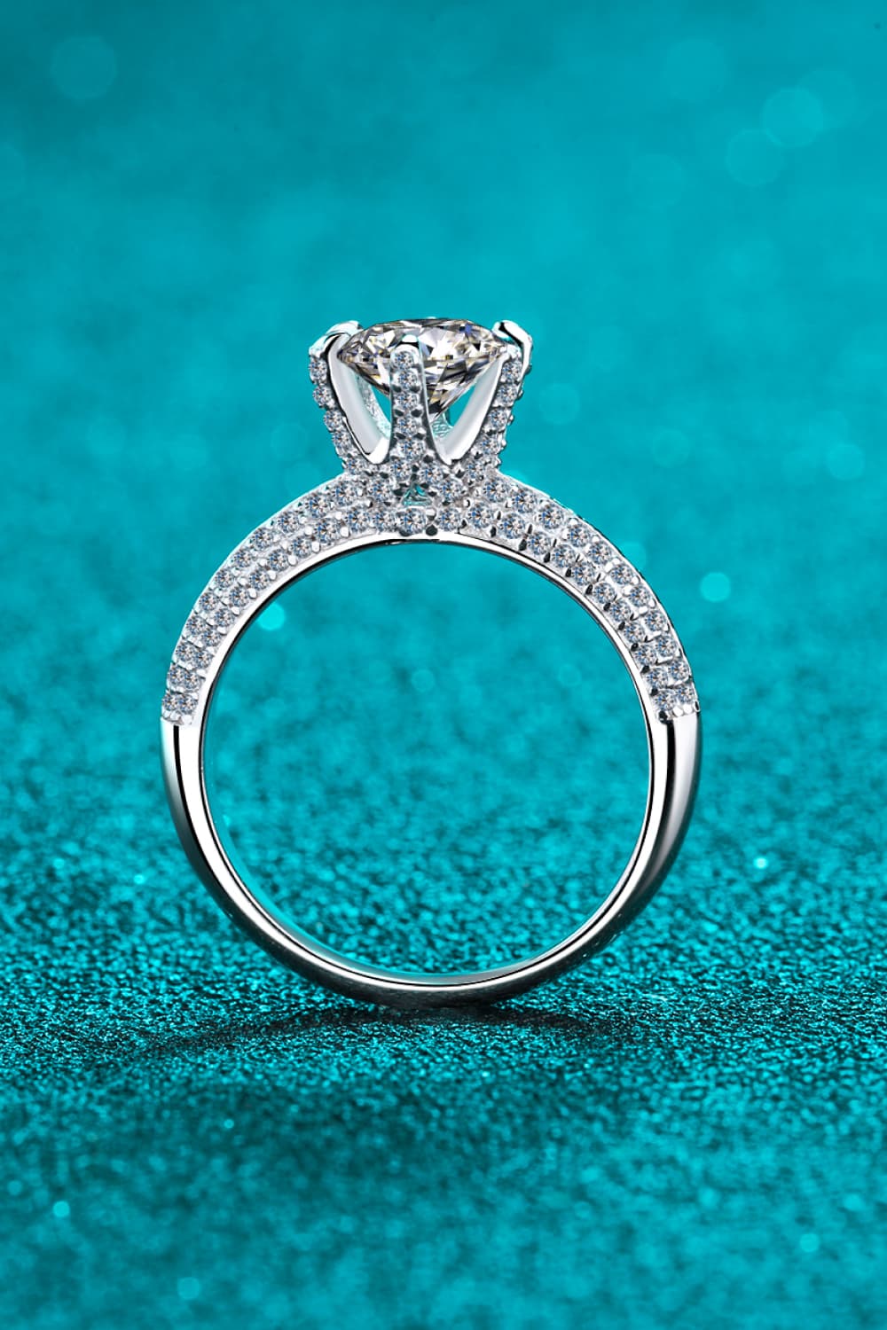 2 Carat Brilliant Round Cut Sparkala™ 925 Rhodium Over Sterling Silver Side Stone Ring by Sparkala