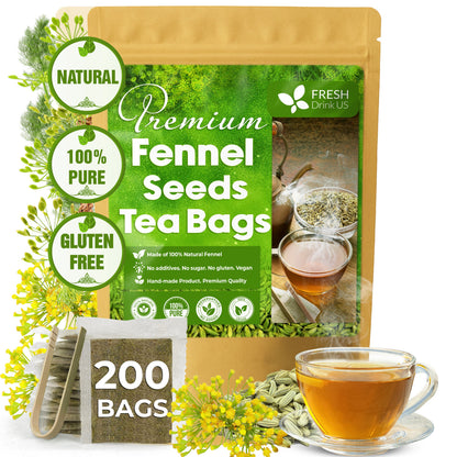 Premium Fennel Tea Bags, 100% Natural &amp; Pure from Fennel Seeds. Fennel Seed Herbal Tea. Fennel Seed Tea. Made with Natural Material Tea Bags. No Sugar, No Caffeine, No Gluten, Vegan. by FreshDrinkUS - Natural and Premium Herbal Tea