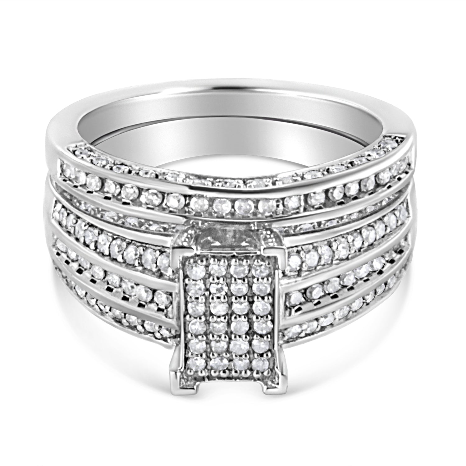 .925 Sterling Silver 3/4 Cttw Prong Set Round Diamond Composite Engagement Ring and Band Set (I-J Color, I3 Clarity) - Size 6.5