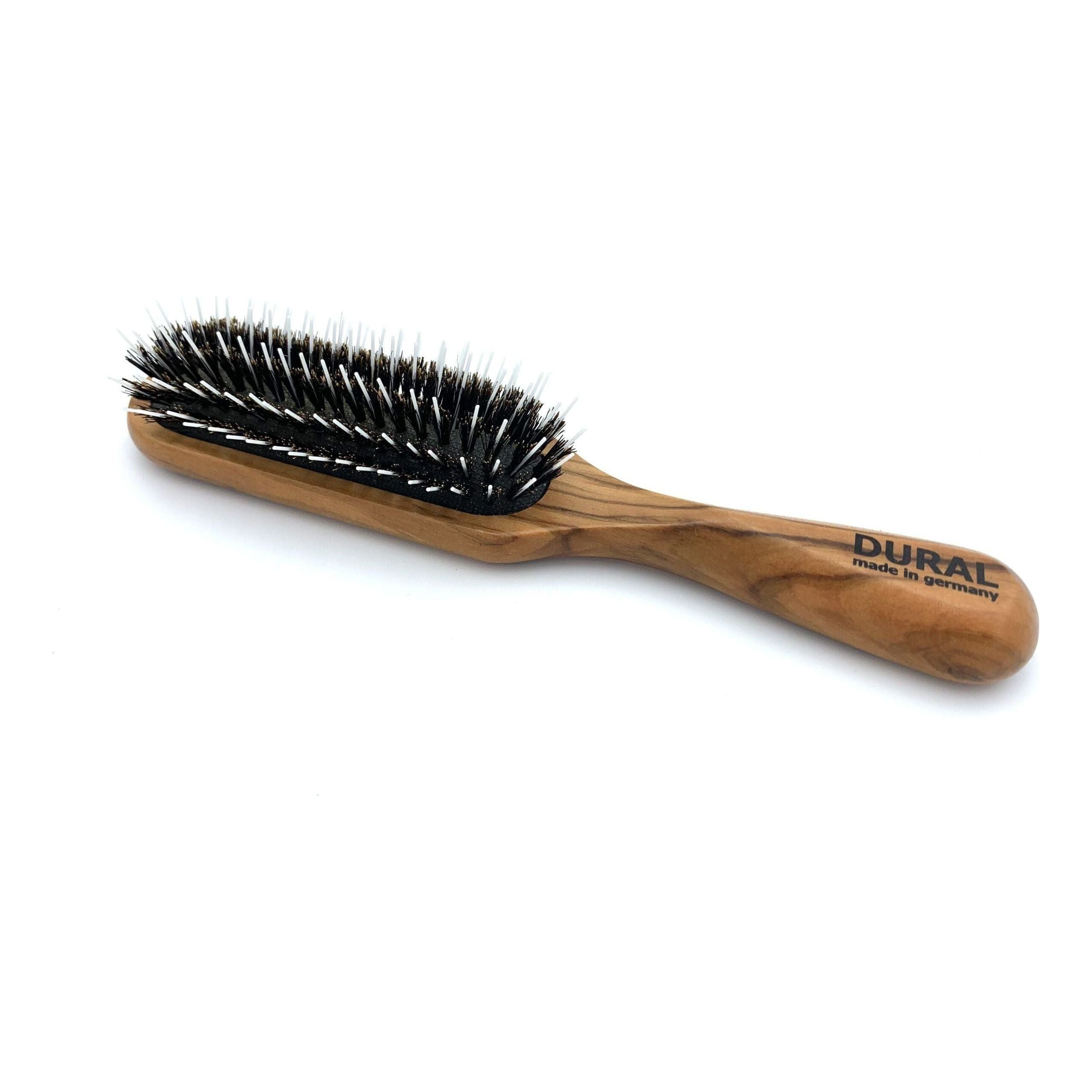 Dural Hair Brush For Styling &amp; Care Rubber Cushion Wild Boar Bristles With Styling Pins Olive Wood by Pasteur Pharmacy