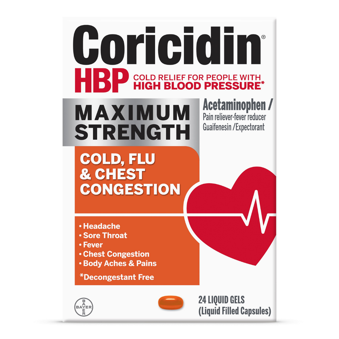 Coricidin HBP Maximum Strength Cold, Flu &amp; Chest Congestion Liquid Gels (24 ct) by Farmacias Savia