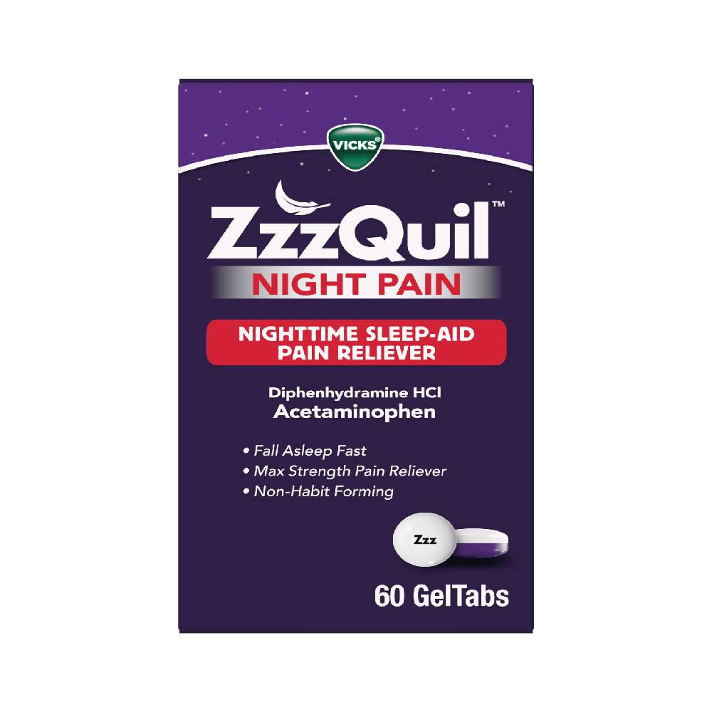 Vicks Zzz Quil Sleep Aid/Pain Reliever, Nighttime, Night Pain, Geltabs by Pasteur Pharmacy