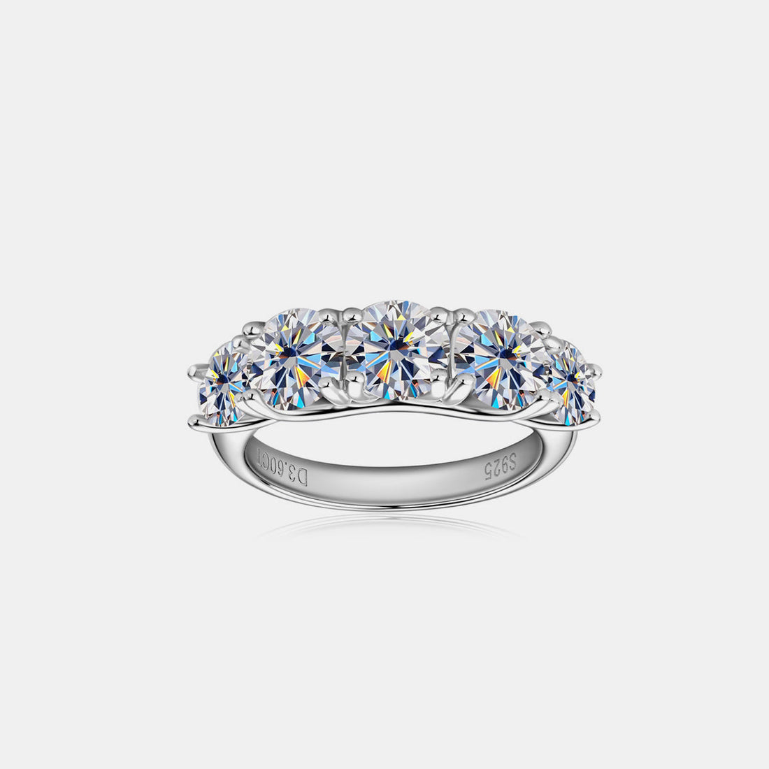 3.6 Carat 5 Stone Brilliant Round Cut Sparkala™ Pure Sterling Silver 5 Stone Ring by Sparkala