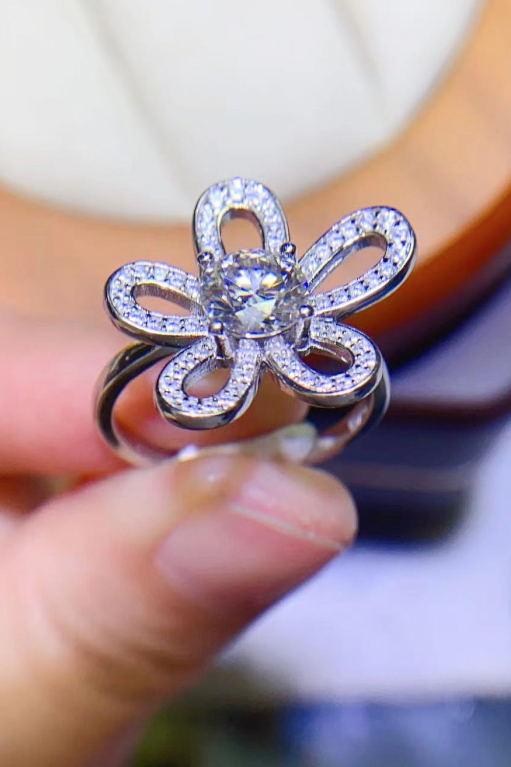 1 Carat Brilliant Round Cut Sparkala™ Flower-Shaped Open 925 sterling silver Ring by Sparkala