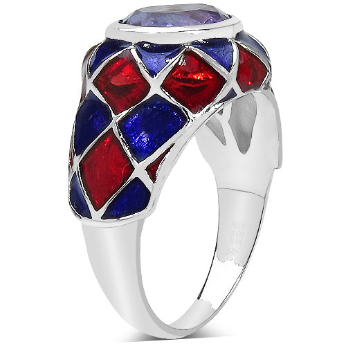 2.16 Carat Genuine Amethyst &amp; White Diamond .925 Sterling Silver Ring