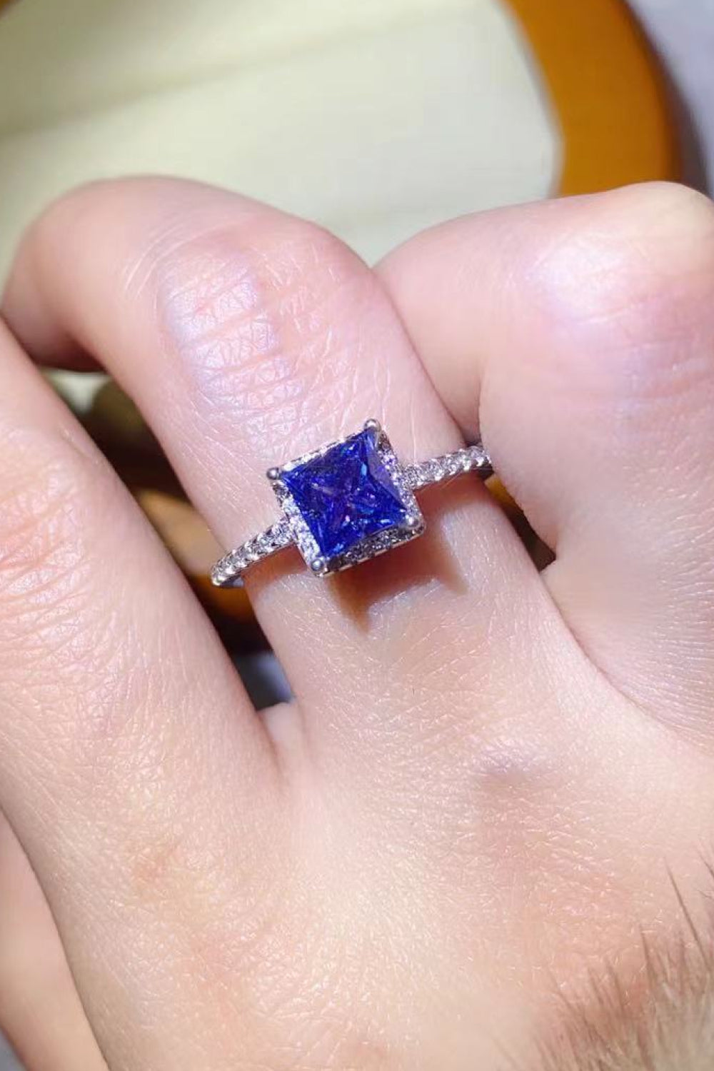 1 Carat Blue Princess-Cut Sparkala™ Platinum Over Pure Sterling Silver Square Ring by Sparkala