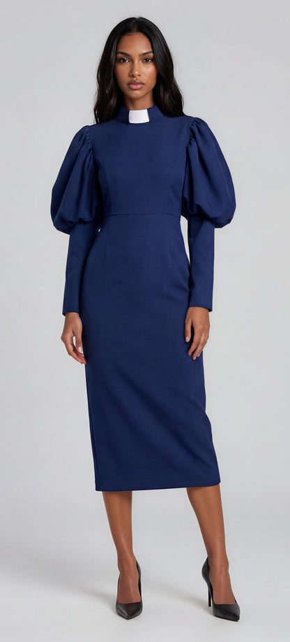 Clergy Dress with Puff Sleeves and Classic Collar- 4813 by Tally Taylor