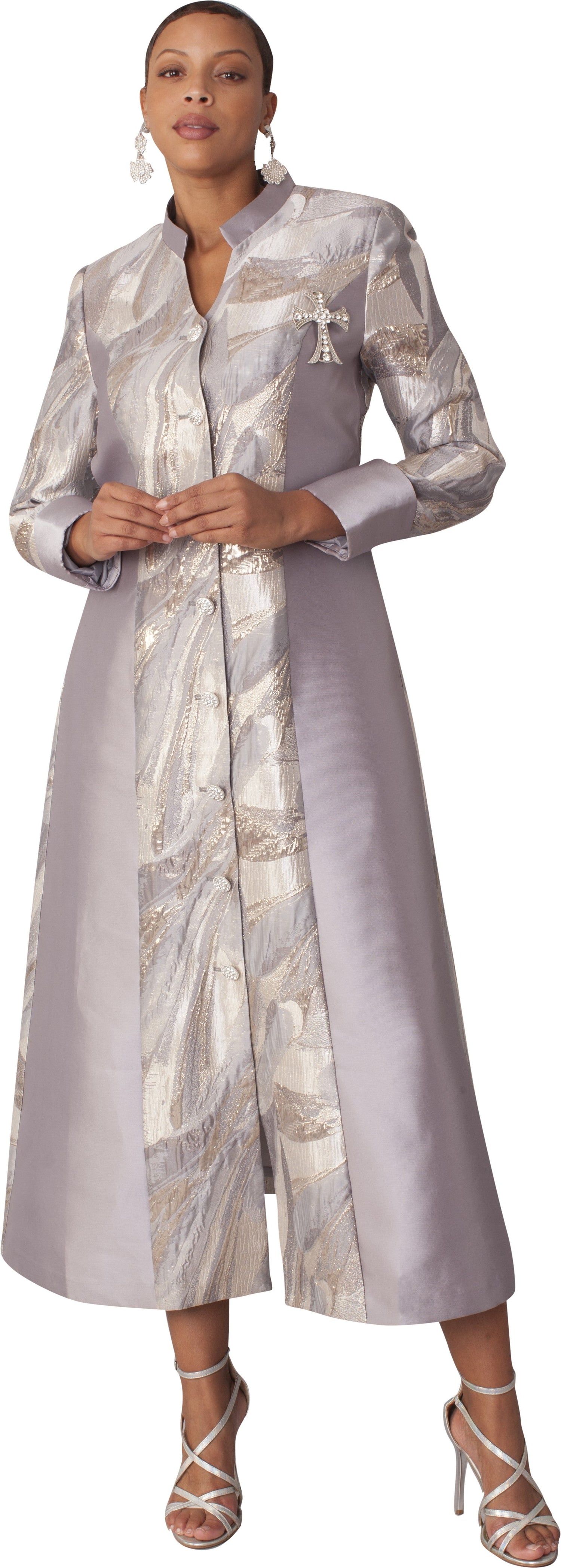 Brocade Clergy Robe with Cross Brooch for Women – 4821 by Tally Taylor