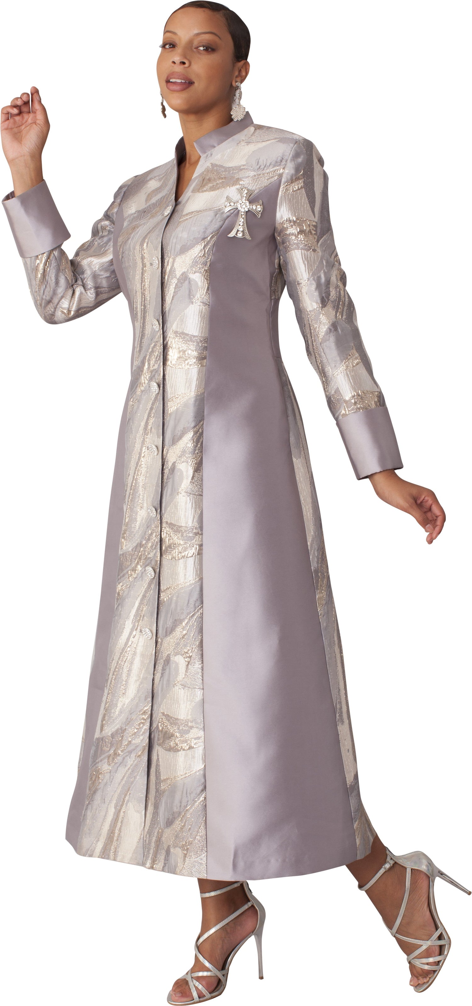 Brocade Clergy Robe with Cross Brooch for Women – 4821 by Tally Taylor