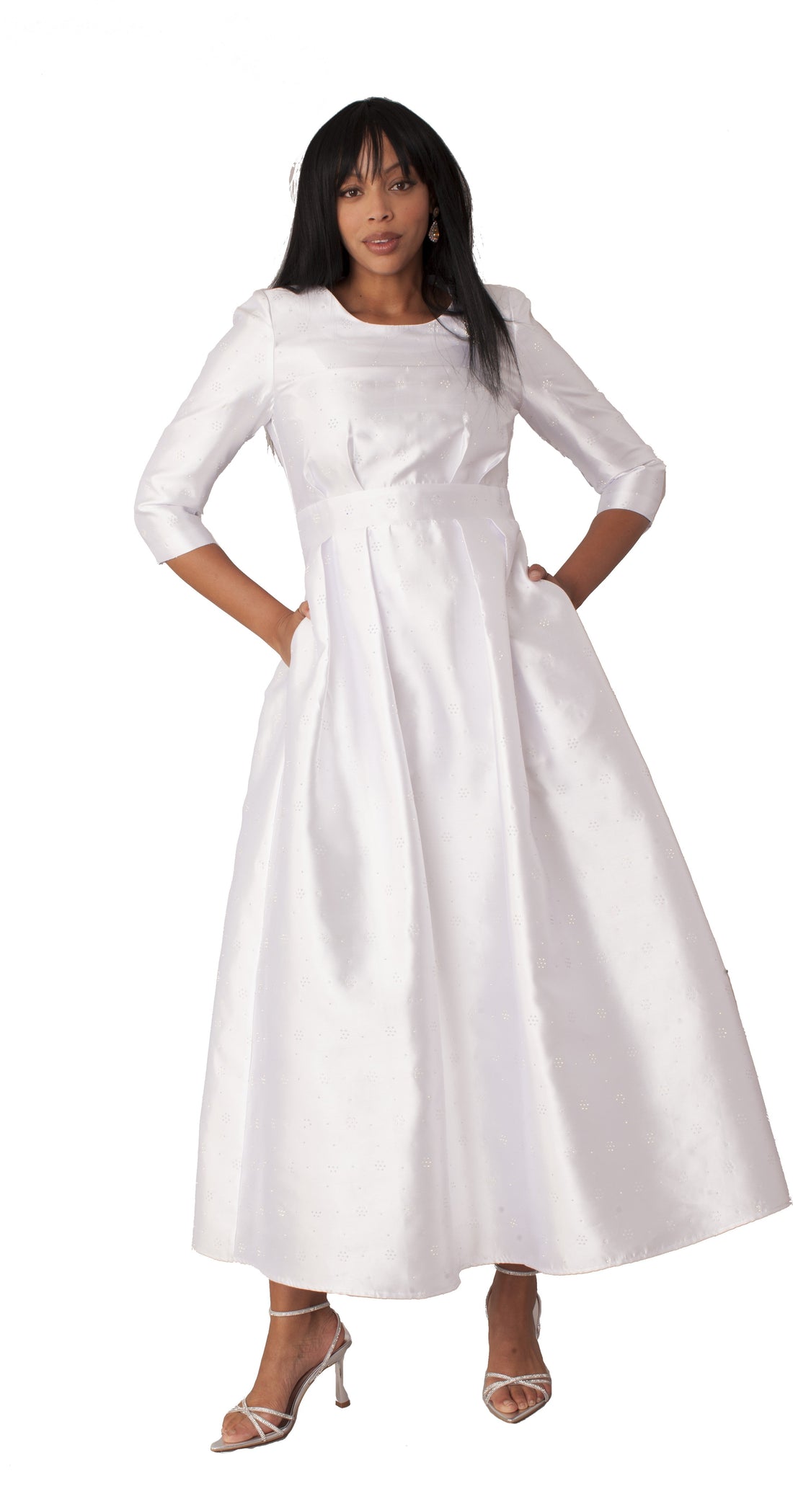 Plus Size 3/4 Sleeve Rhinestone Embellished Church Dress- 4826W by Tally Taylor
