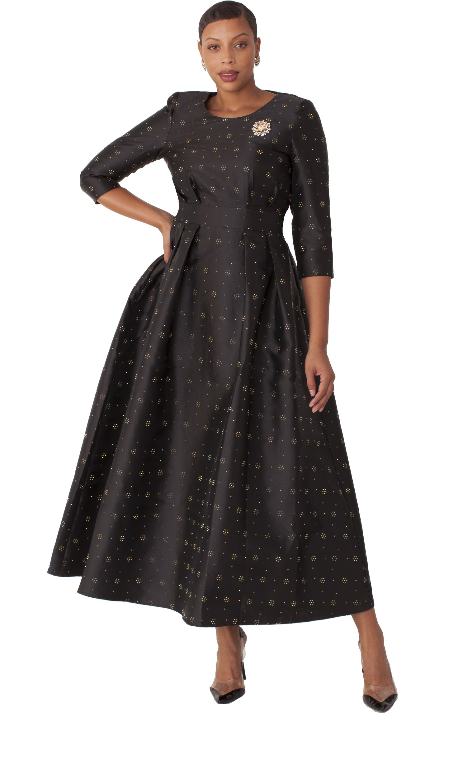 Elegant 3/4 Sleeve Rhinestone Embellished Church Dress-4826 by Tally Taylor