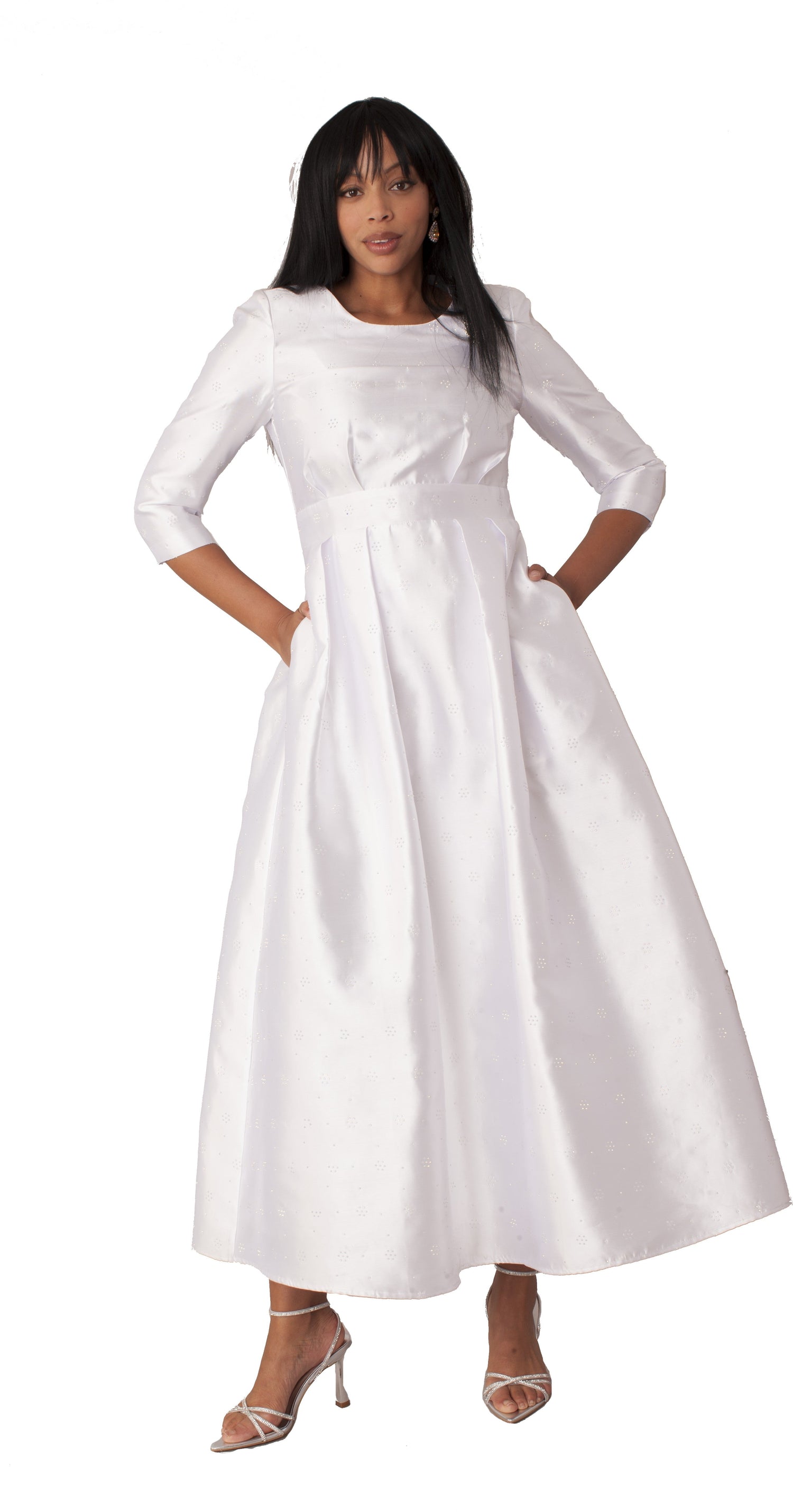 Elegant 3/4 Sleeve Rhinestone Embellished Church Dress-4826 by Tally Taylor
