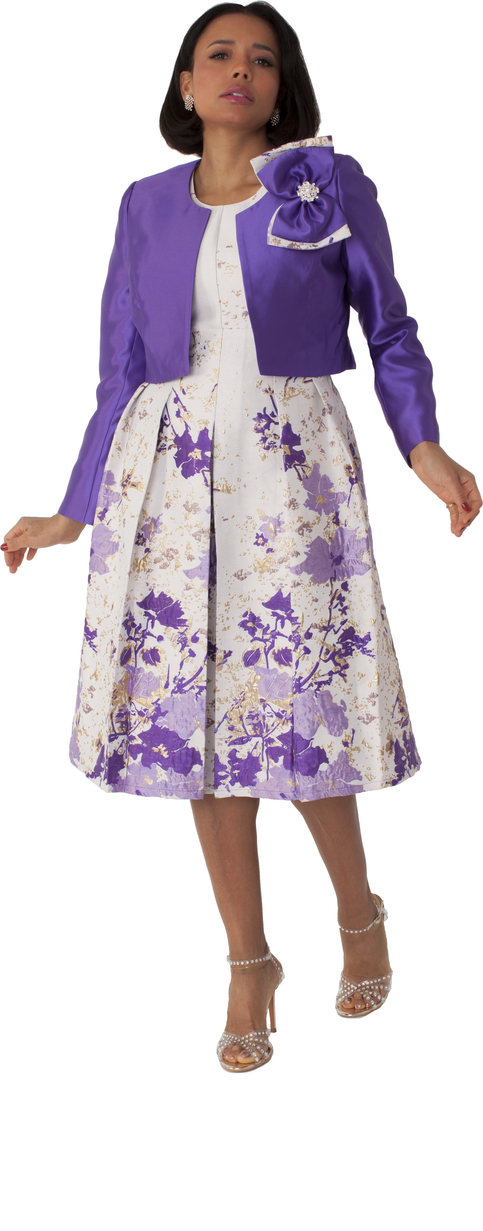 Plus Size Brocade Dress Set with Jacket &amp; Brooch - 4830W by Tally Taylor