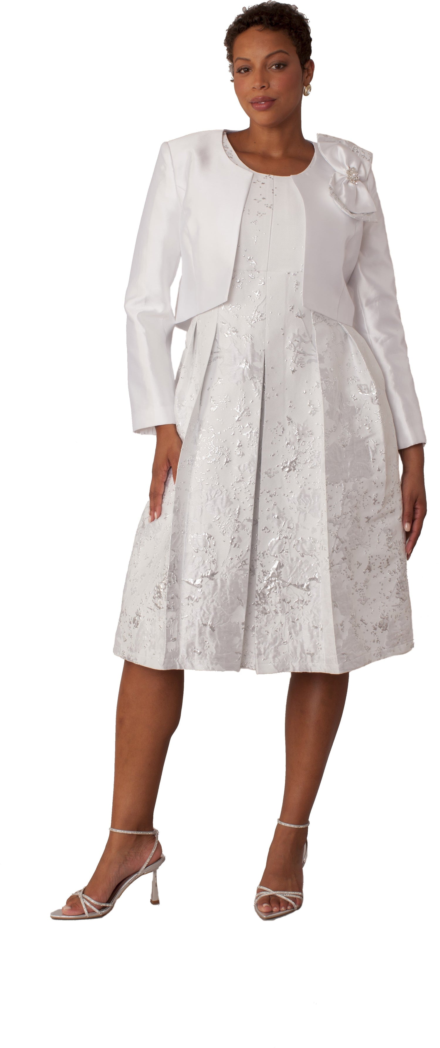 Plus Size Brocade Dress Set with Jacket &amp; Brooch - 4830W by Tally Taylor