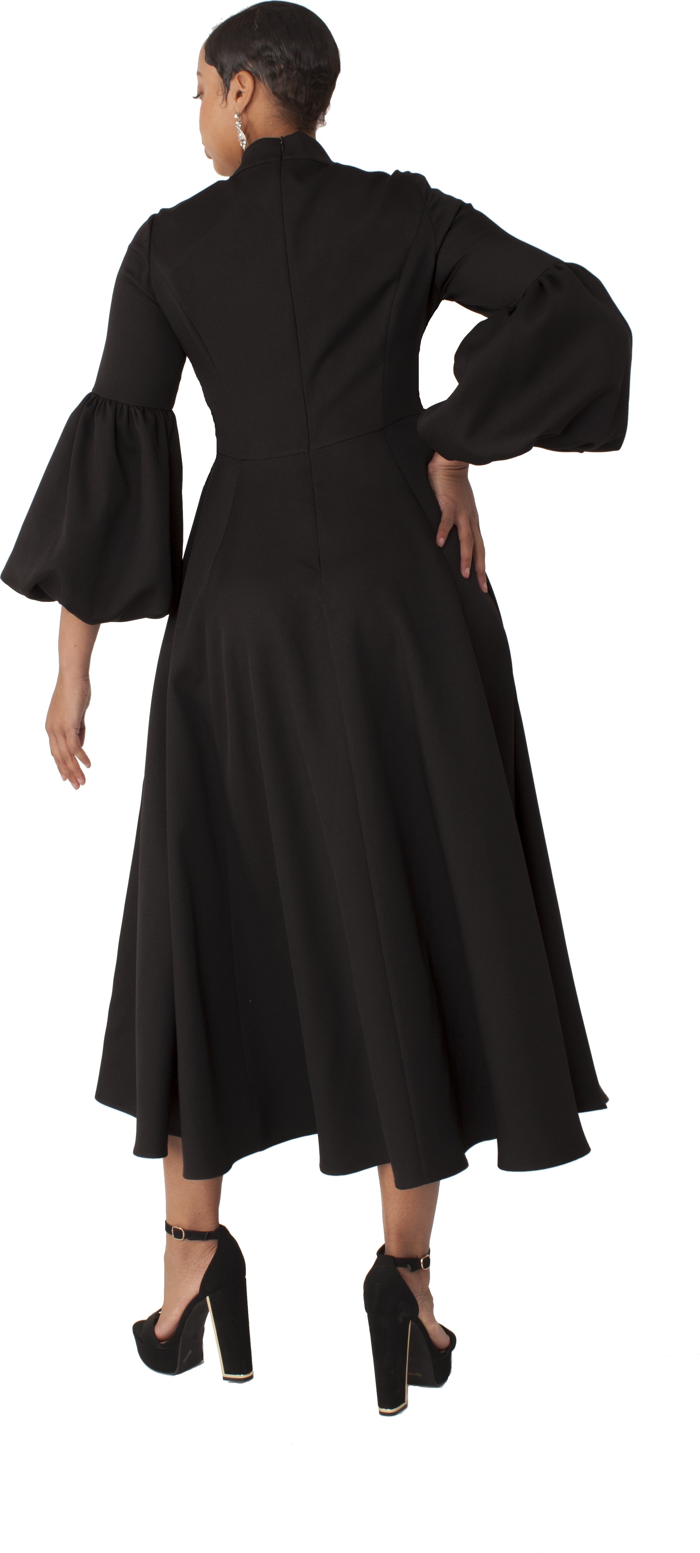 Modest Clergy Dress with Bell Sleeves and Tie Collar – 4846 by Tally Taylor