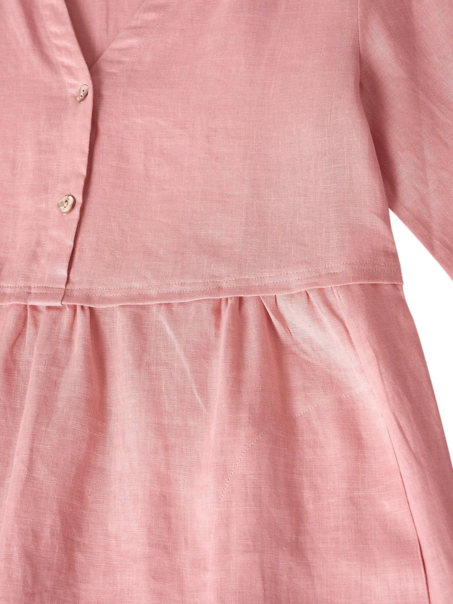 100% Linen Loose Fit Button Waist Gathered Midi Dress LUNA by LINTICO