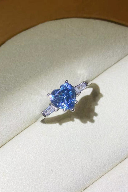 1 Carat Blue Sparkala™ Heart-Shaped Platinum-Plated Ring in Blue by Sparkala
