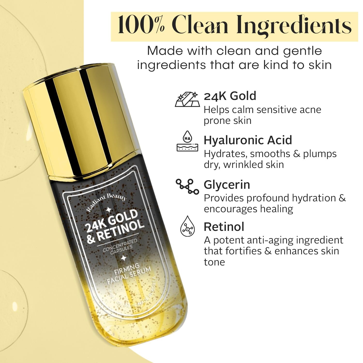 24K Gold &amp; Retinol Firming Serum - Moisturizing, &amp; Protecting - Reduces Dark Spots &amp; Wrinkles - Dermatologist Tested, Korean Skin Care - 1.69 FL.OZ. by Korean Skin Care