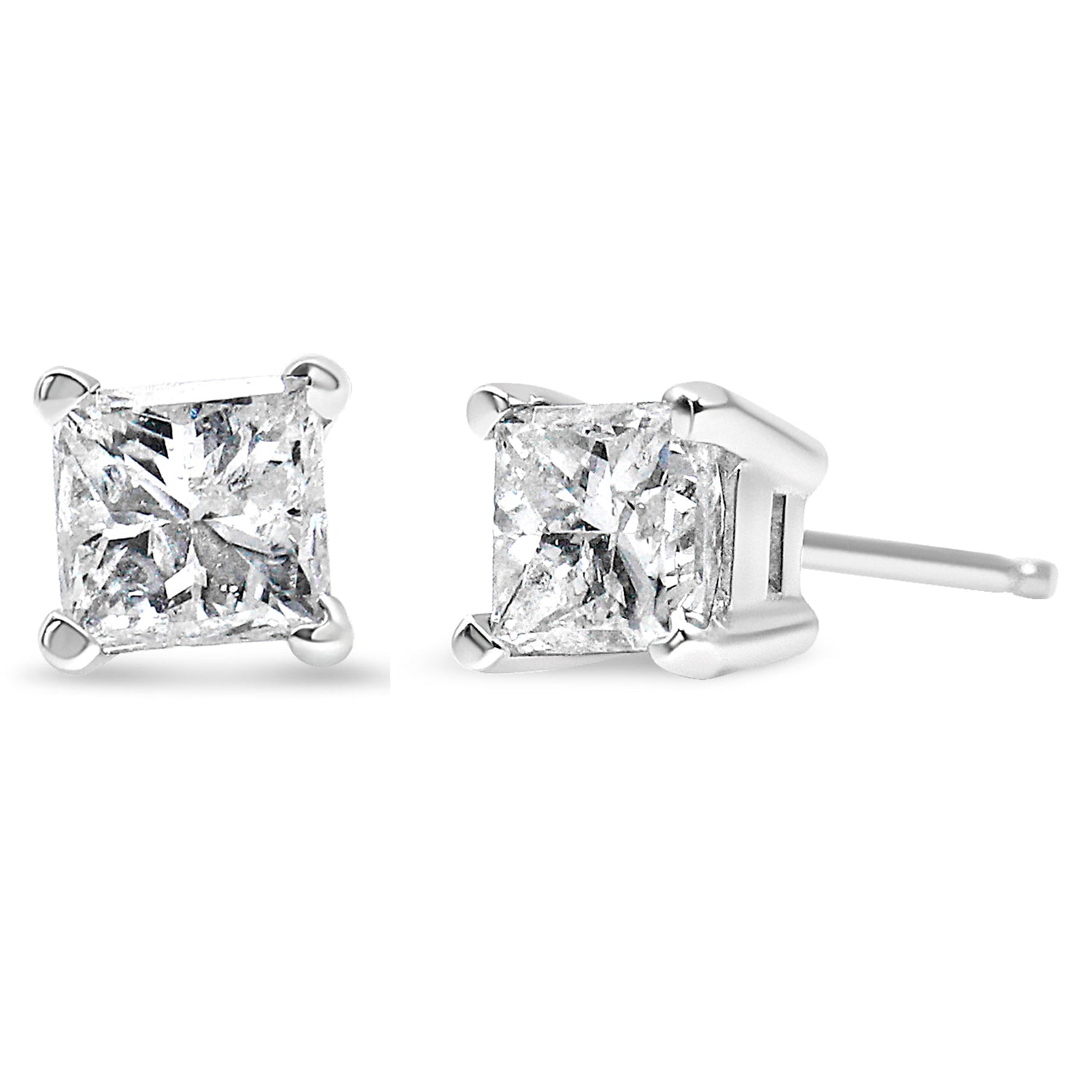14K White Gold 1.00 Cttw Princess-Cut Square Near Colorless Diamond Classic 4-Prong Solitaire Stud Earrings (G-H Color, SI1-SI2 Clarity) by Bids.com
