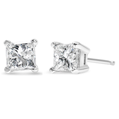 14K White Gold 1.00 Cttw Princess-Cut Square Near Colorless Diamond Classic 4-Prong Solitaire Stud Earrings (G-H Color, SI1-SI2 Clarity) by Bids.com