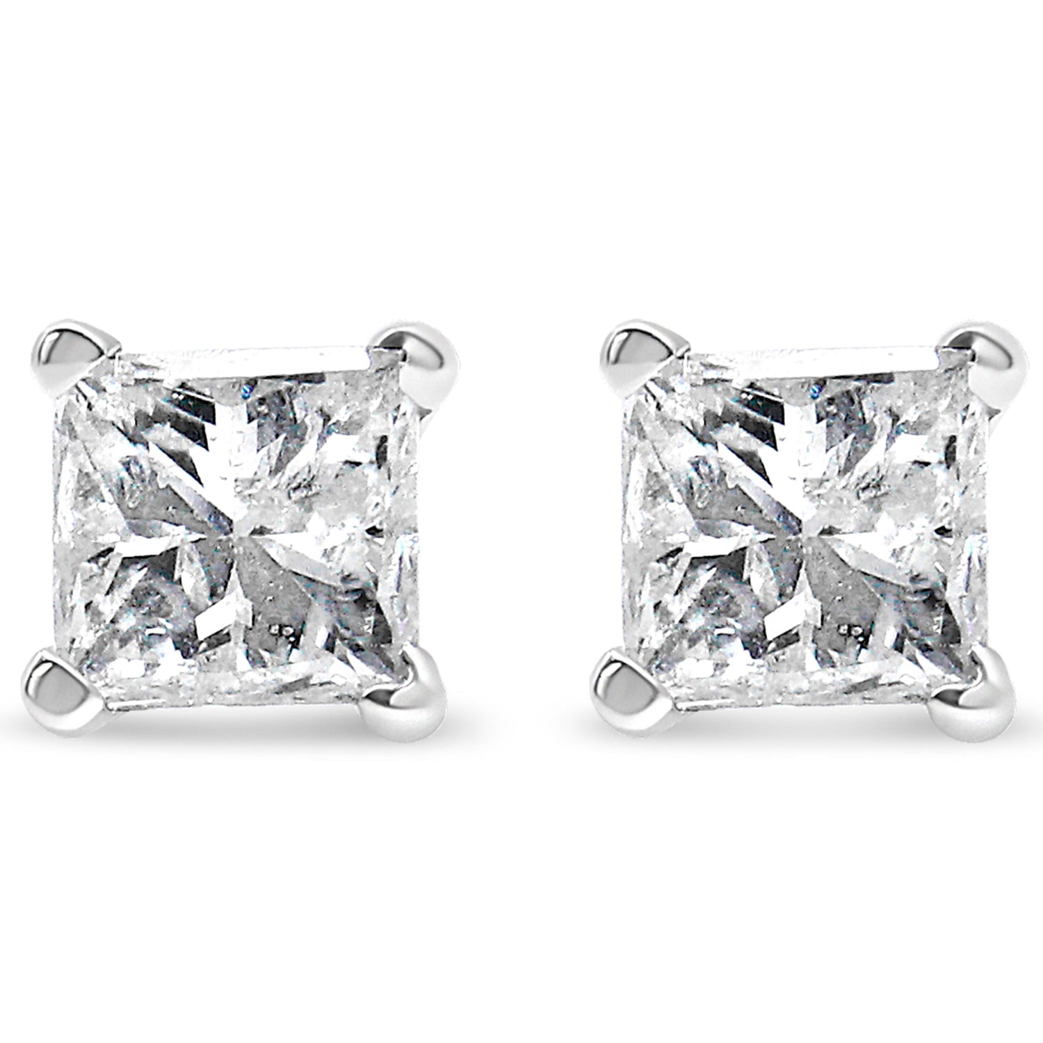 14K White Gold 1.00 Cttw Princess-Cut Square Near Colorless Diamond Classic 4-Prong Solitaire Stud Earrings (G-H Color, SI1-SI2 Clarity) by Bids.com