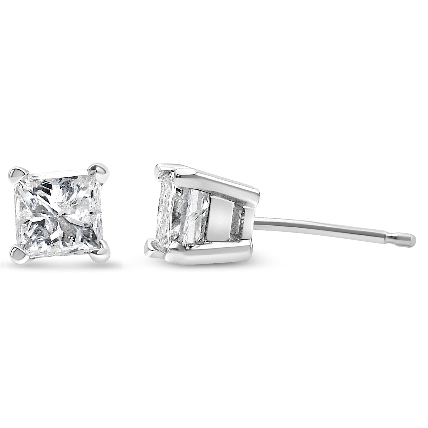 14K White Gold 1.00 Cttw Princess-Cut Square Near Colorless Diamond Classic 4-Prong Solitaire Stud Earrings (G-H Color, SI1-SI2 Clarity) by Bids.com