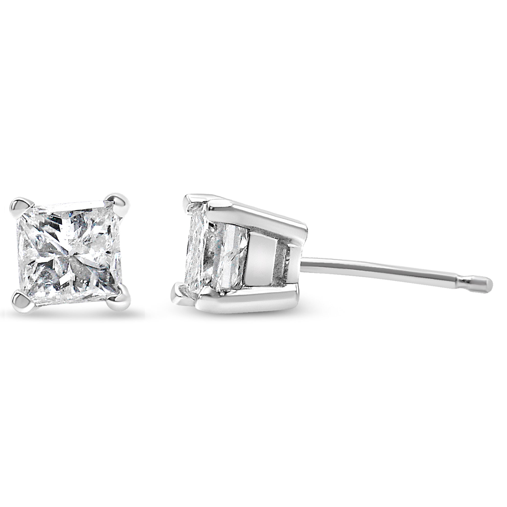14K White Gold 1.00 Cttw Princess-Cut Square Near Colorless Diamond Classic 4-Prong Solitaire Stud Earrings (G-H Color, SI1-SI2 Clarity) by Bids.com