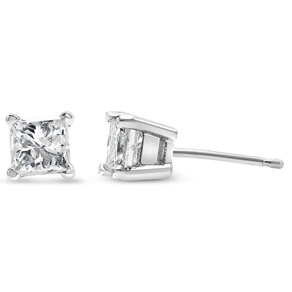 14K White Gold 1.00 Cttw Princess-Cut Square Near Colorless Diamond Classic 4-Prong Solitaire Stud Earrings (G-H Color, SI1-SI2 Clarity) by Bids.com