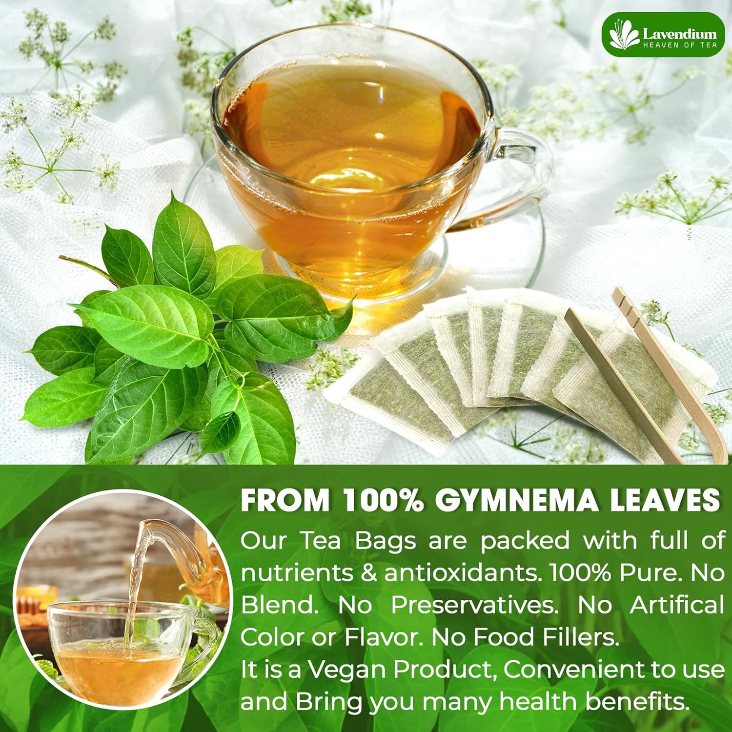 Premium Gymnema Leaf Tea Bags for Diabetics, 100% Natural &amp; Pure from Gymnema Leaves. by FreshDrinkUS - Natural and Premium Herbal Tea