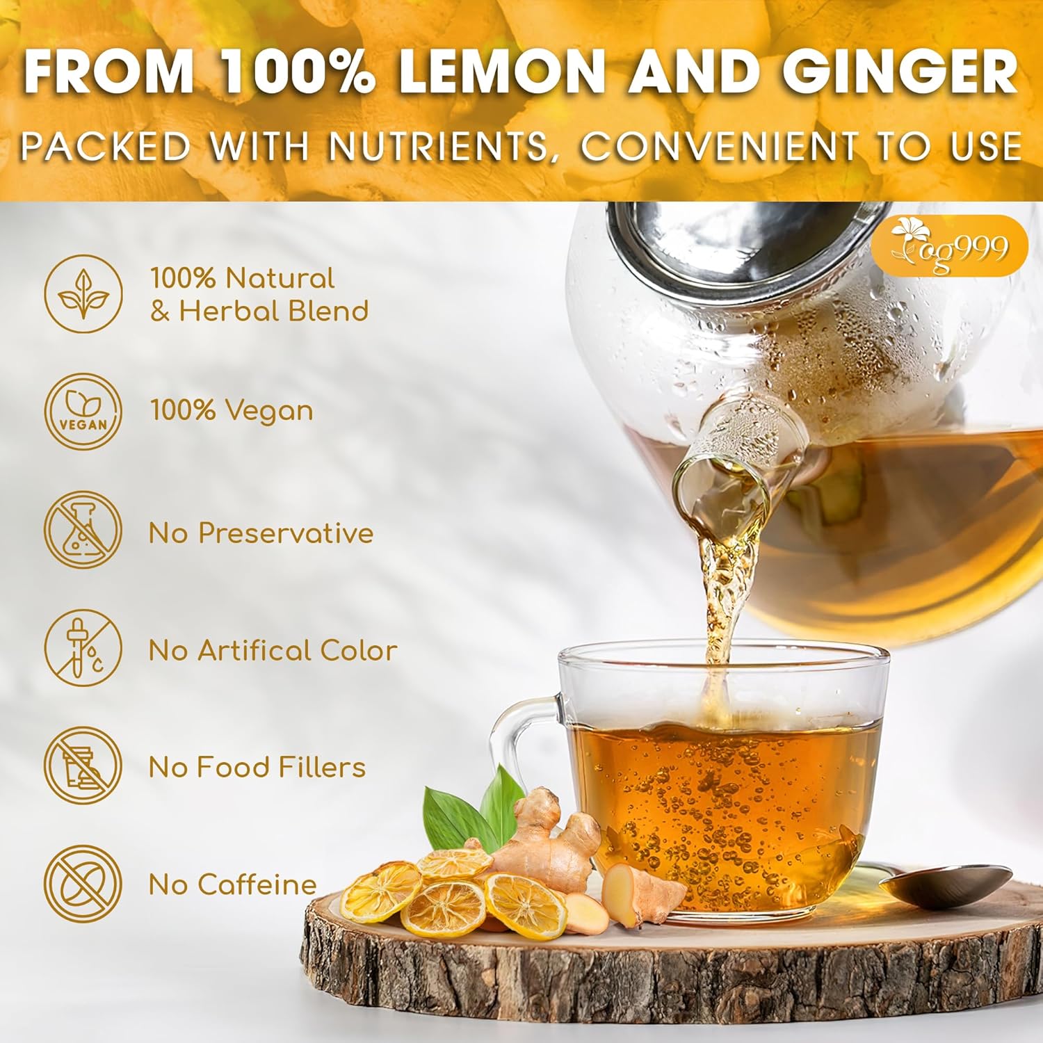Premium Lemon, Ginger Herbal Blend Tea Bag | Improve Digestion, Support Brain, Weight, Skin and Sleep, Eco-Conscious Tea Bags by FreshDrinkUS - Natural and Premium Herbal Tea