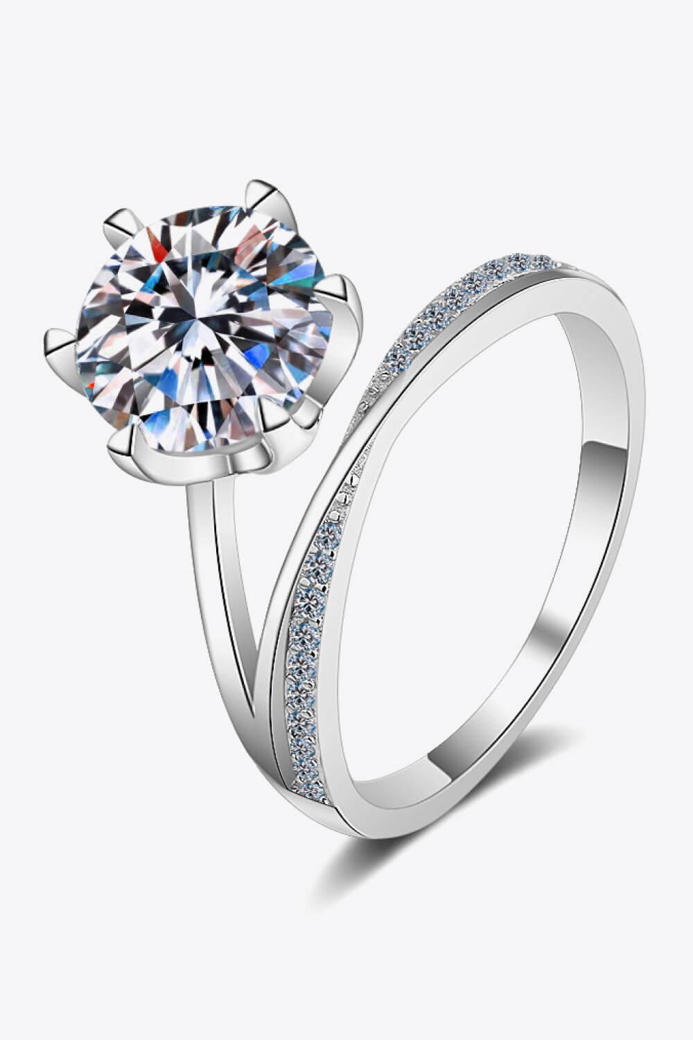 3 Carat Brilliant Round Cut Sparkala™ 6-Prong Offset Ring (Platinum Over Pure Sterling Silver) by Sparkala