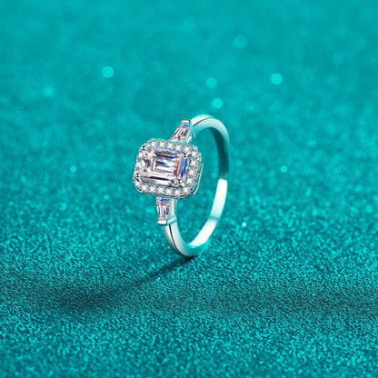 1 Carat Blue Emerald-Cut Sparkala™ Pure Sterling Silver Ring by Sparkala
