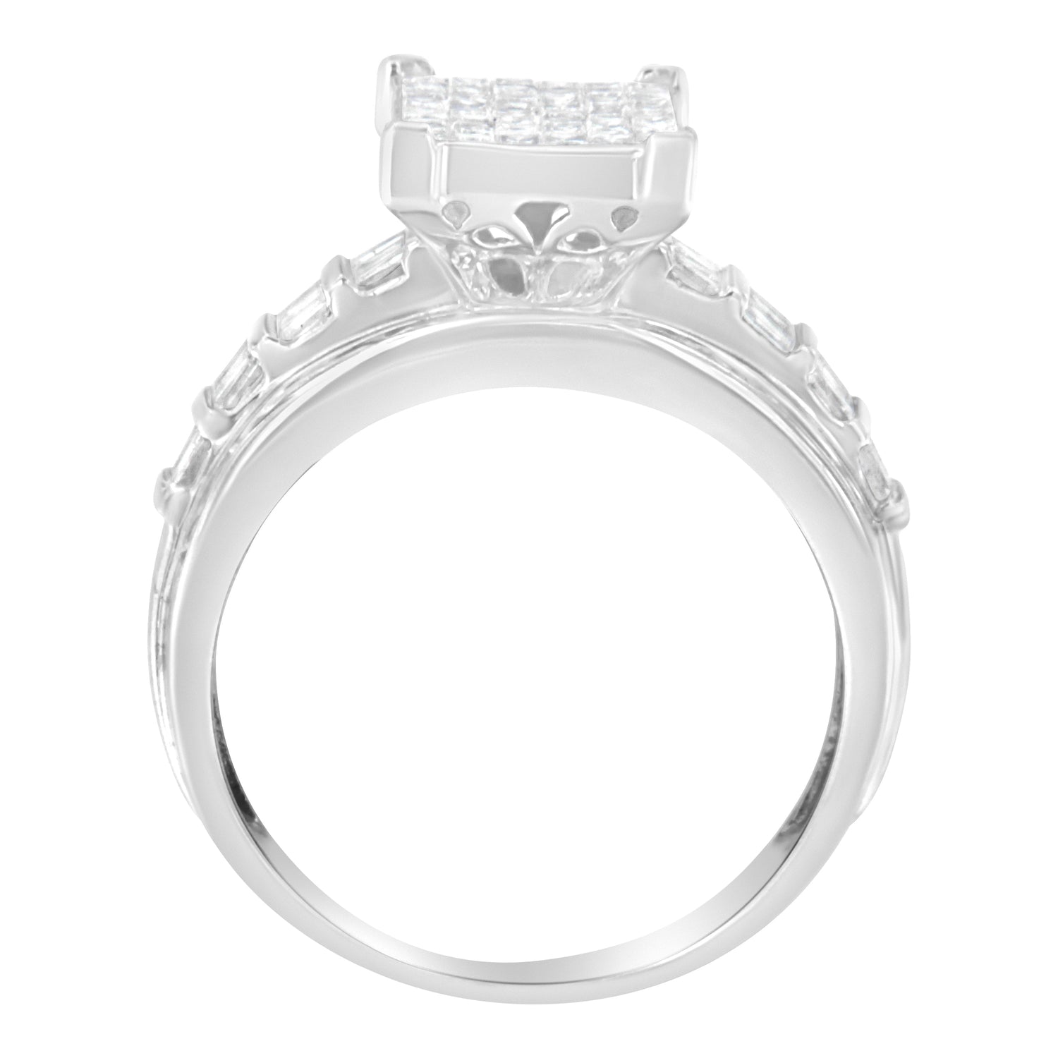 14K White Gold 2.0 Cttw Mixed-Cut Diamond Rectangle Invisible-Set Composite Cluster Ring with Bar- and Channel-Set Band (H-I Color, SI2-I1 Clarity) - Size 5