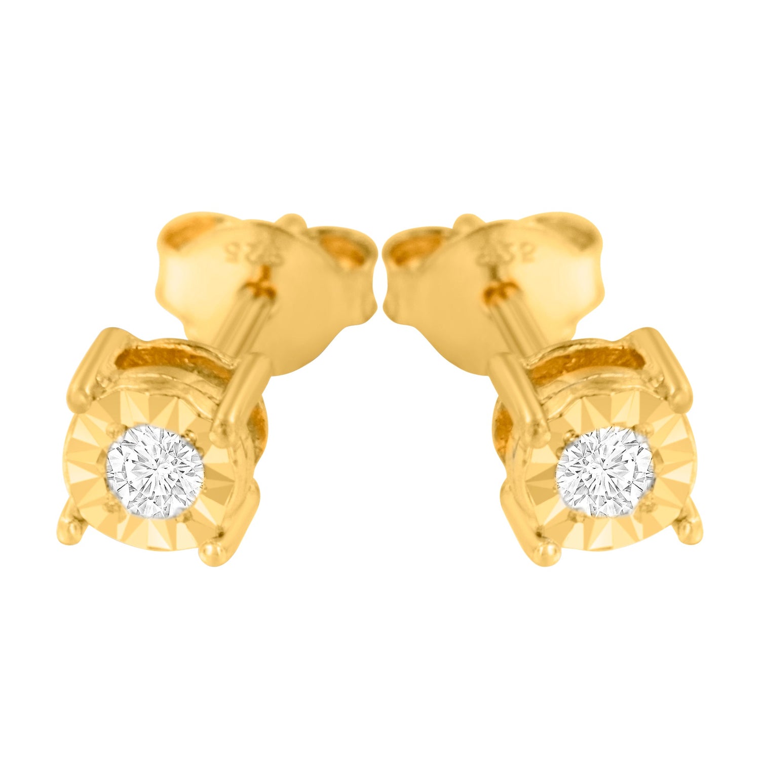 10K Yellow Gold Plated .925 Sterling Silver 1/10 Cttw Round Brilliant-Cut Diamond Miracle-Set Stud Earrings (J-K Color, I3 Clarity)