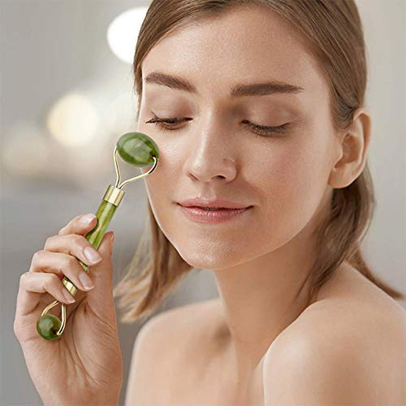 Gua Sha Facial Tools Jade Roller for Face - Facial Massage Tool for anti Aging Wrinkles and Skin Rejuvenate -100% Natural Jade Stone for Face Eyes (Jade Roller+Gua SHA) by Korean Skin Care