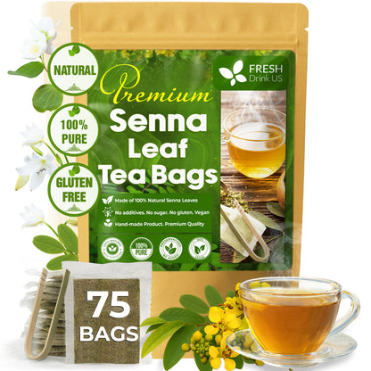 Premium Senna Leaf Tea Bags, 100% Natural &amp; Pure from Senna Leaves. Loose Leaf Senna Herbal Tea, Made with Natural Material Tea Bags, Senna Leaf Tea. No Sugar, No Caffeine, No Gluten, Vegan. by FreshDrinkUS - Natural and Premium Herbal Tea