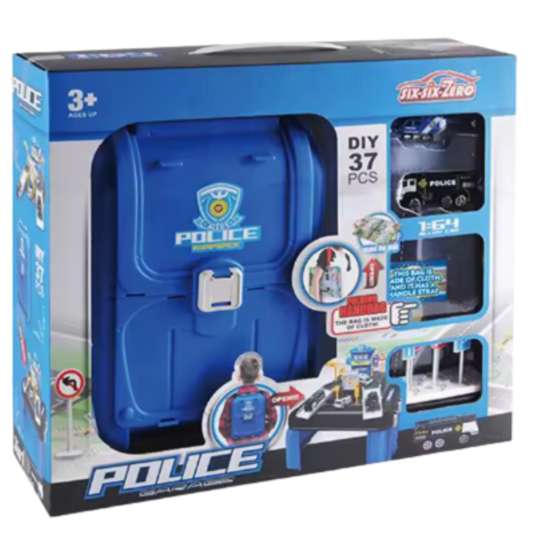 Six Six Zero DIY Police Garage Backpack Playset (37 Pcs) by Farmacias Savia