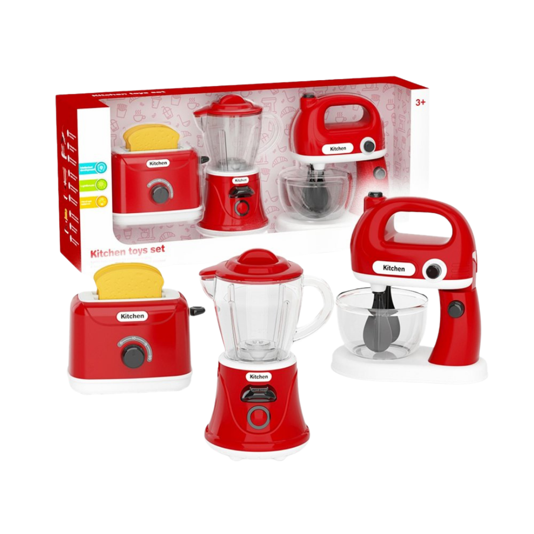 Kids Kitchen Toy Set Red Appliances with Toaster Blender and Mixer by Farmacias Savia