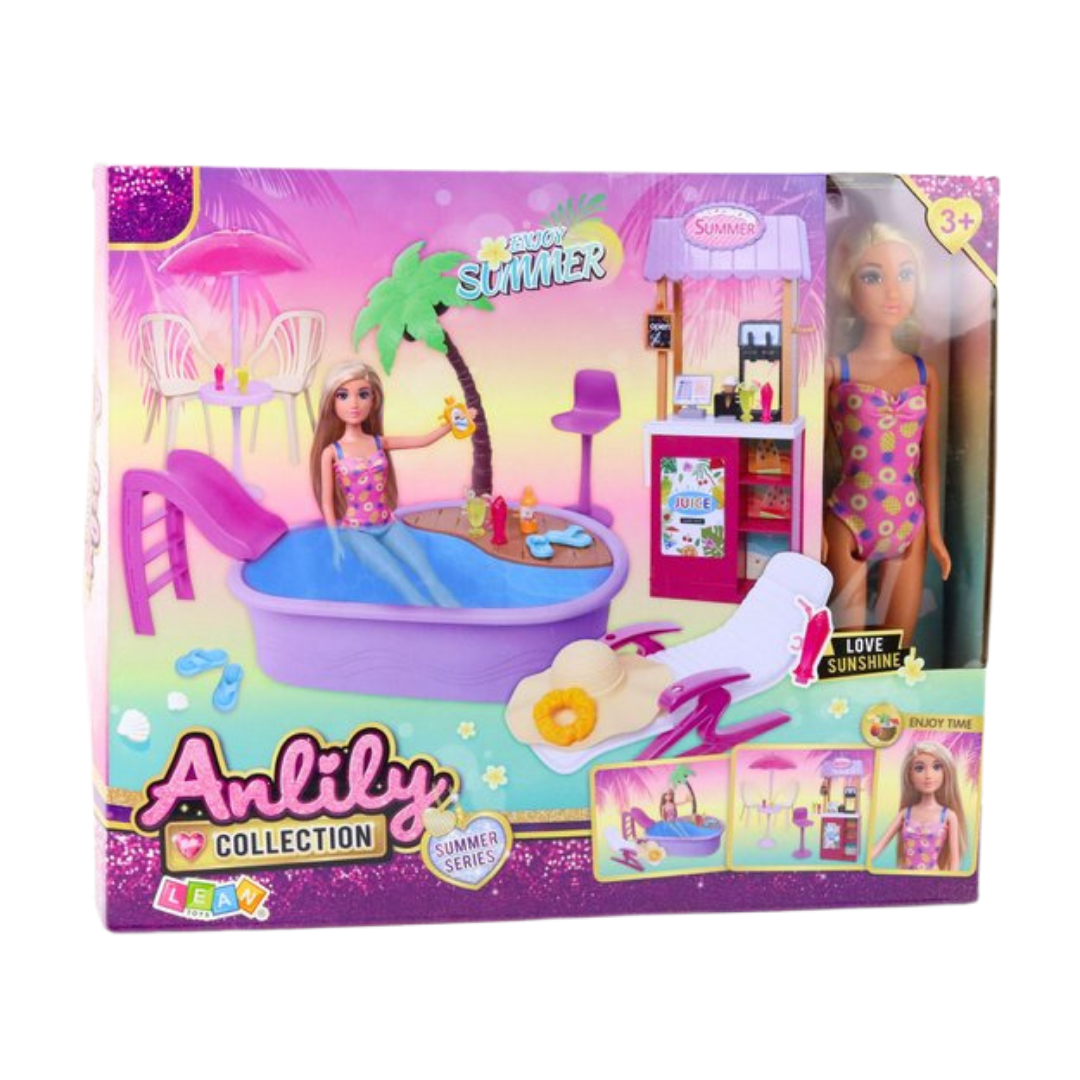 Anlily Summer Series Doll with Pool &amp; Juice Bar Playset by Farmacias Savia